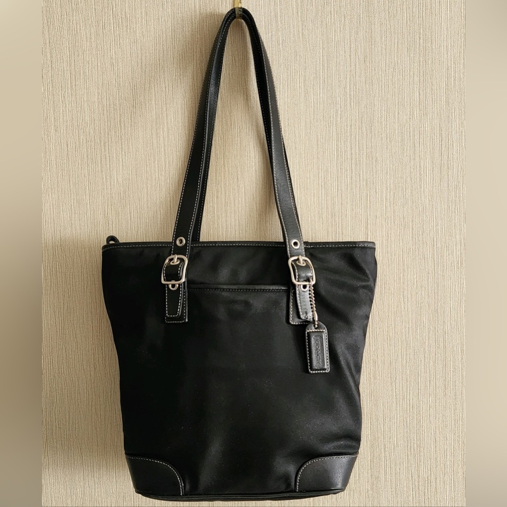 Coach Nylon w/Leather Trim Tote/Shoulder Bag - Black w/Silver Hardware 4487